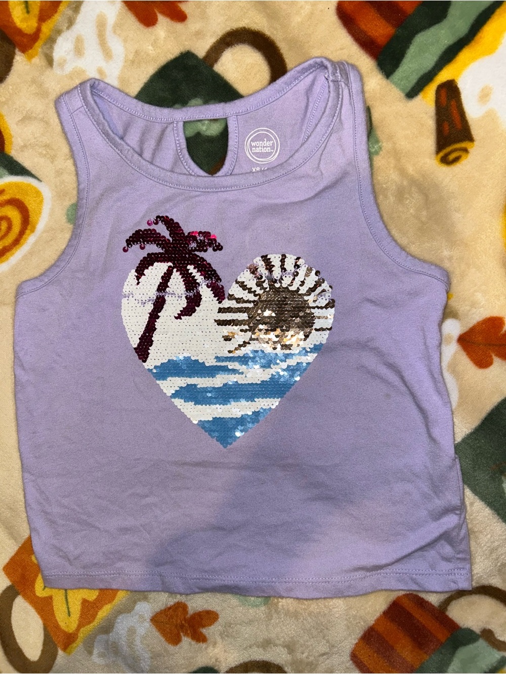 wonder nation Lavender Sequin Heart Tank with Beach Motif